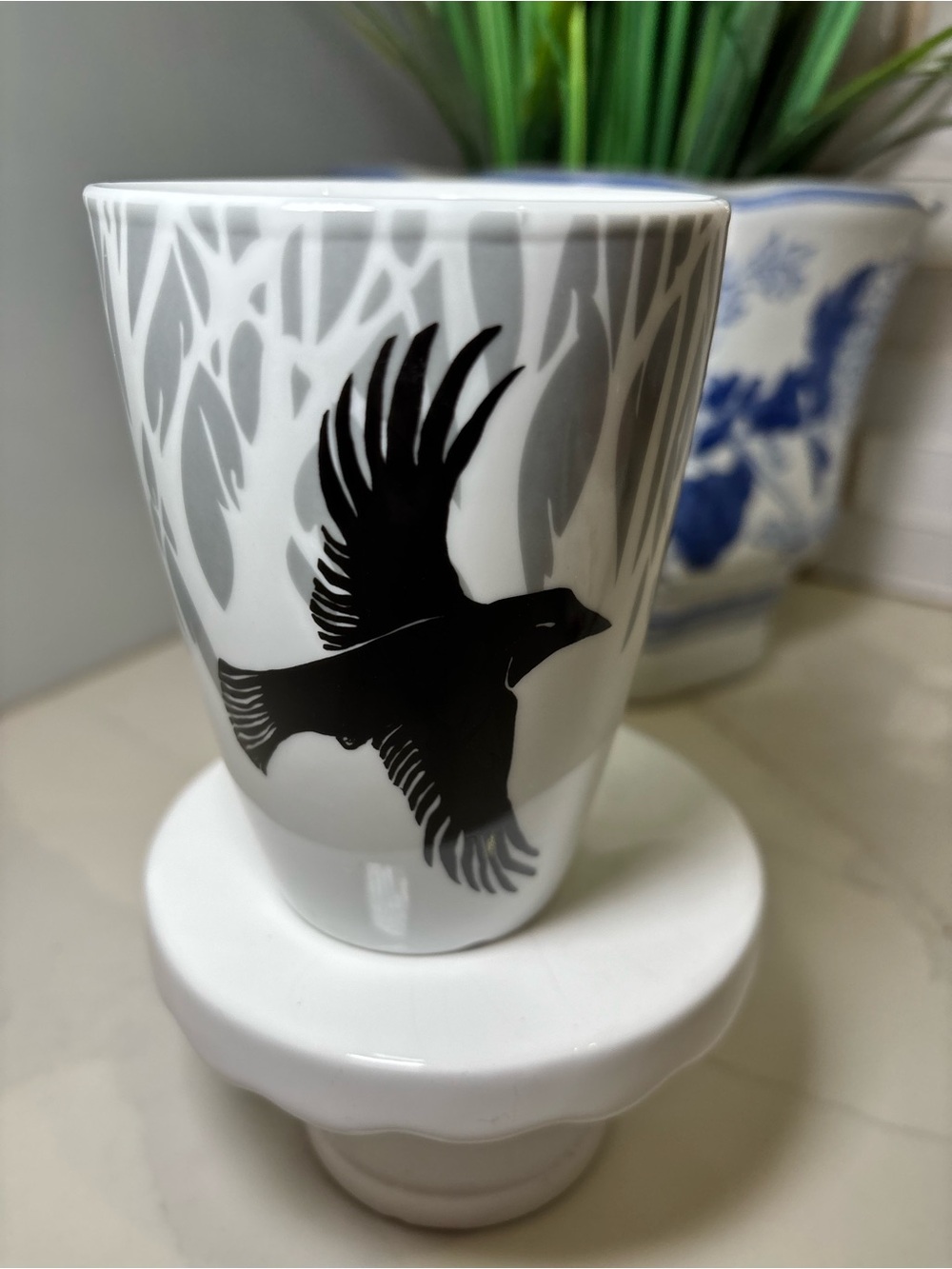 Rare Vorhús Icelandic Porcelain Raven Cup Designed by Sveinbjörg Hallgrímsdóttir